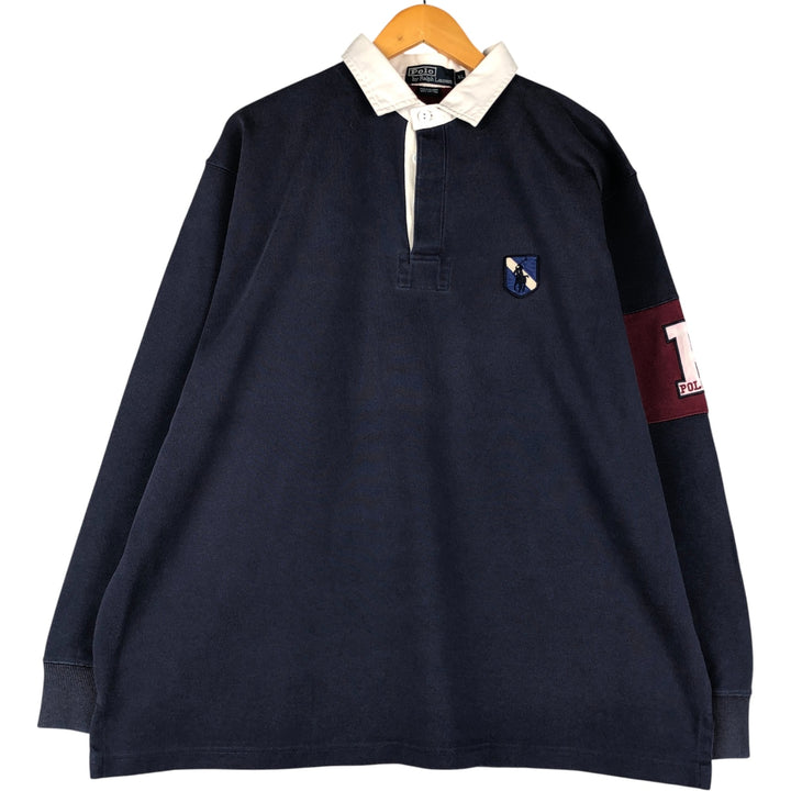 Ralph Lauren POLO by Ralph Lauren long sleeve rugby shirt, men's XL size cotton navy blue type Vintage Second Hand
