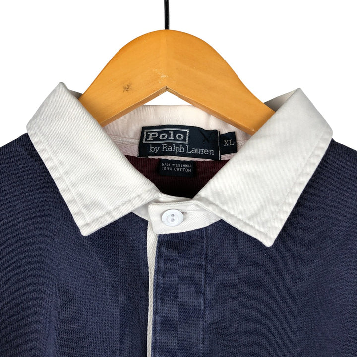 Ralph Lauren POLO by Ralph Lauren long sleeve rugby shirt, men's XL size cotton navy blue type Vintage Second Hand