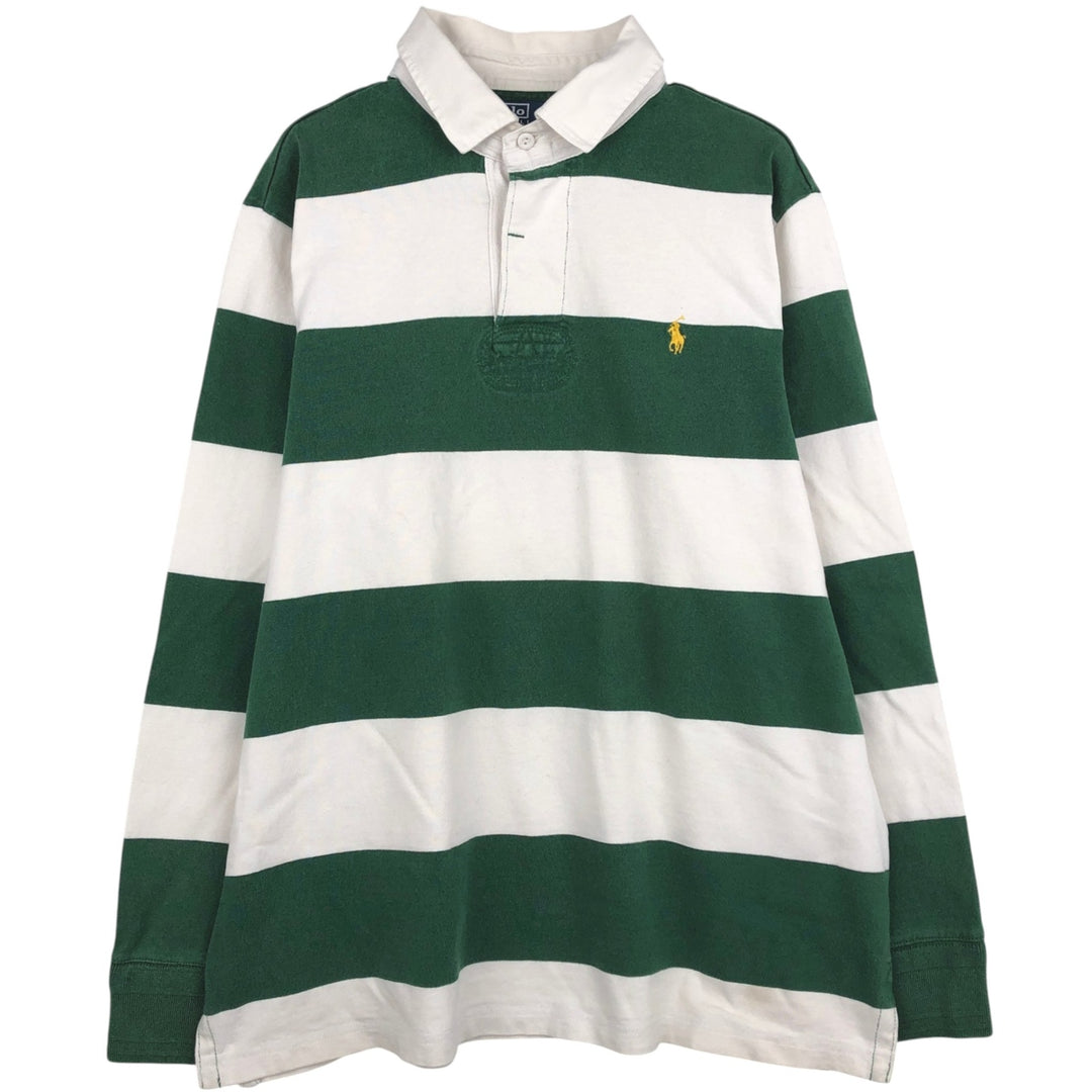 Ralph Lauren POLO by Ralph Lauren CUSTOM FIT Border Pattern Long Sleeve Rugby Shirt Men's XL cotton green type Vintage Second Hand