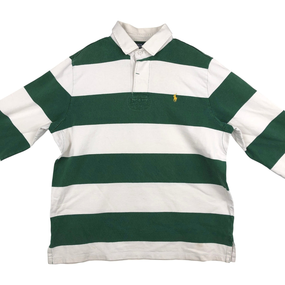 Ralph Lauren POLO by Ralph Lauren CUSTOM FIT Border Pattern Long Sleeve Rugby Shirt Men's XL cotton green type Vintage Second Hand