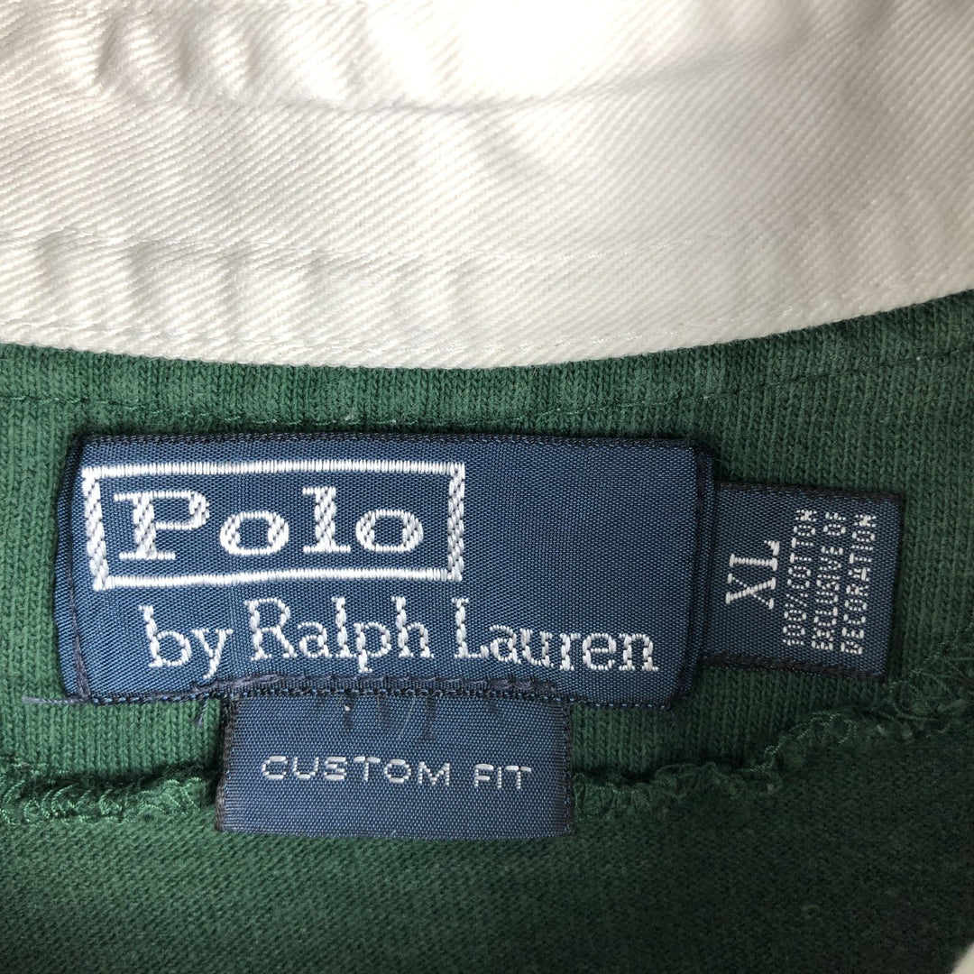 Ralph Lauren POLO by Ralph Lauren CUSTOM FIT Border Pattern Long Sleeve Rugby Shirt Men's XL cotton green type Vintage Second Hand