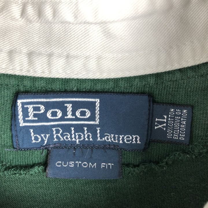 Ralph Lauren POLO by Ralph Lauren CUSTOM FIT Border Pattern Long Sleeve Rugby Shirt Men's XL cotton green type Vintage Second Hand