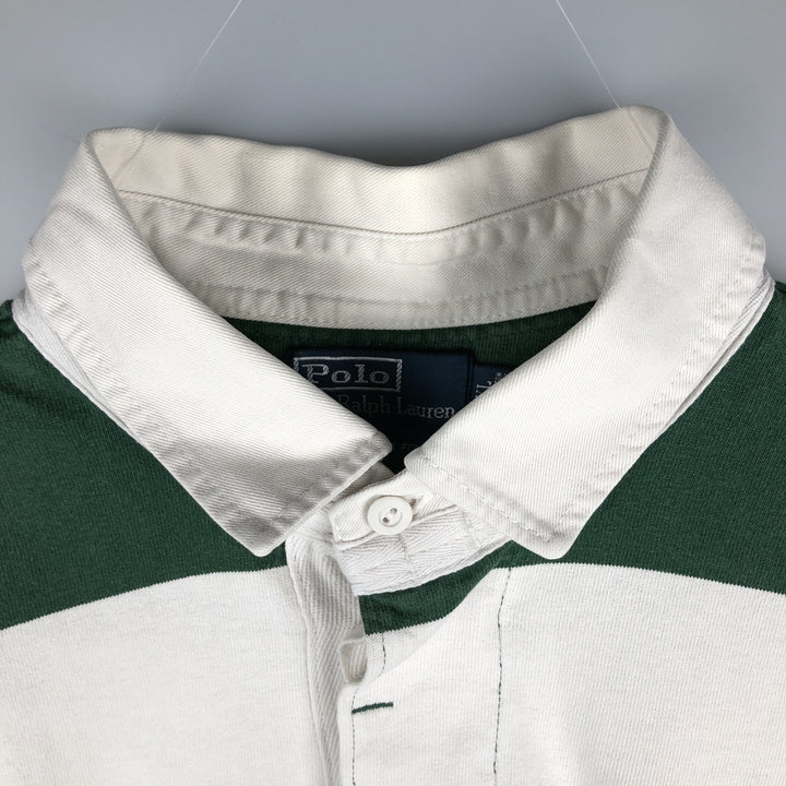 Ralph Lauren POLO by Ralph Lauren CUSTOM FIT Border Pattern Long Sleeve Rugby Shirt Men's XL cotton green type Vintage Second Hand