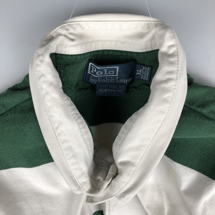 Ralph Lauren POLO by Ralph Lauren CUSTOM FIT Border Pattern Long Sleeve Rugby Shirt Men's XL cotton green type Vintage Second Hand