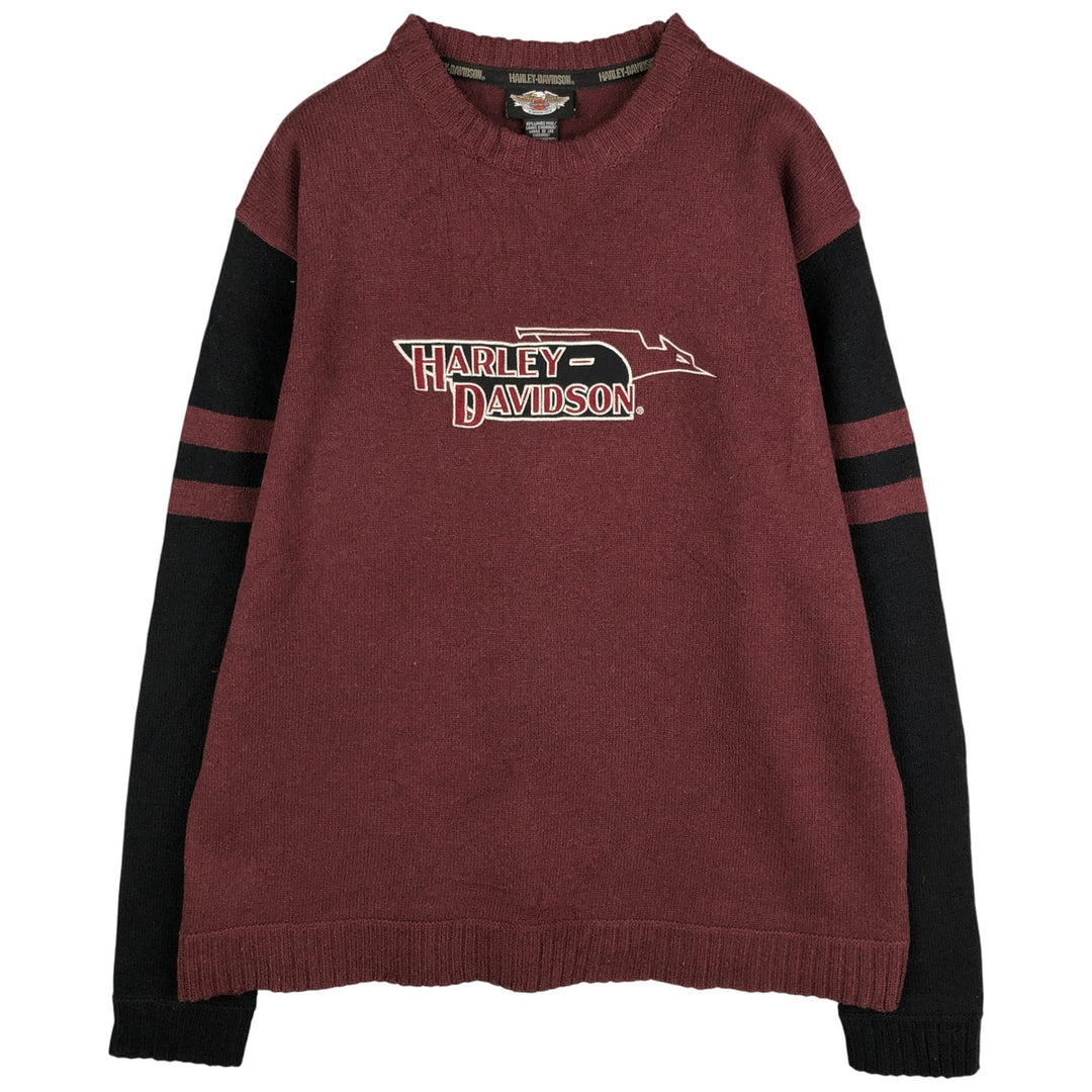 Harley-Davidson Lambswool Knit Sweater, Men's Size L Lamb wool burgundy type Vintage Second Hand