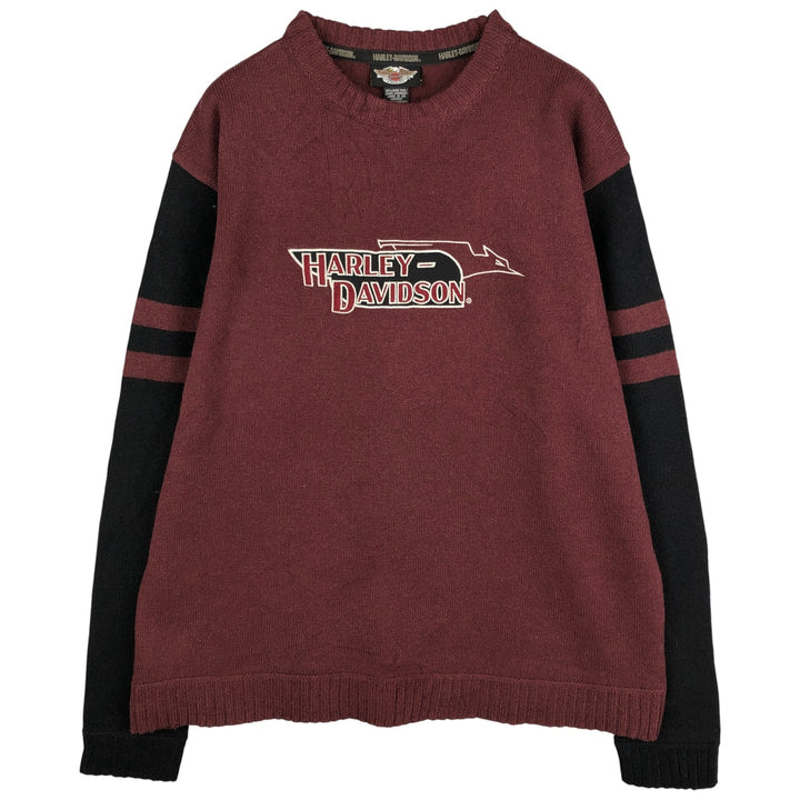 Harley-Davidson Lambswool Knit Sweater, Men's Size L Lamb wool burgundy type Vintage Second Hand