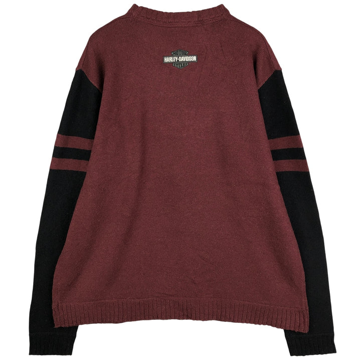 Harley-Davidson Lambswool Knit Sweater, Men's Size L Lamb wool burgundy type Vintage Second Hand