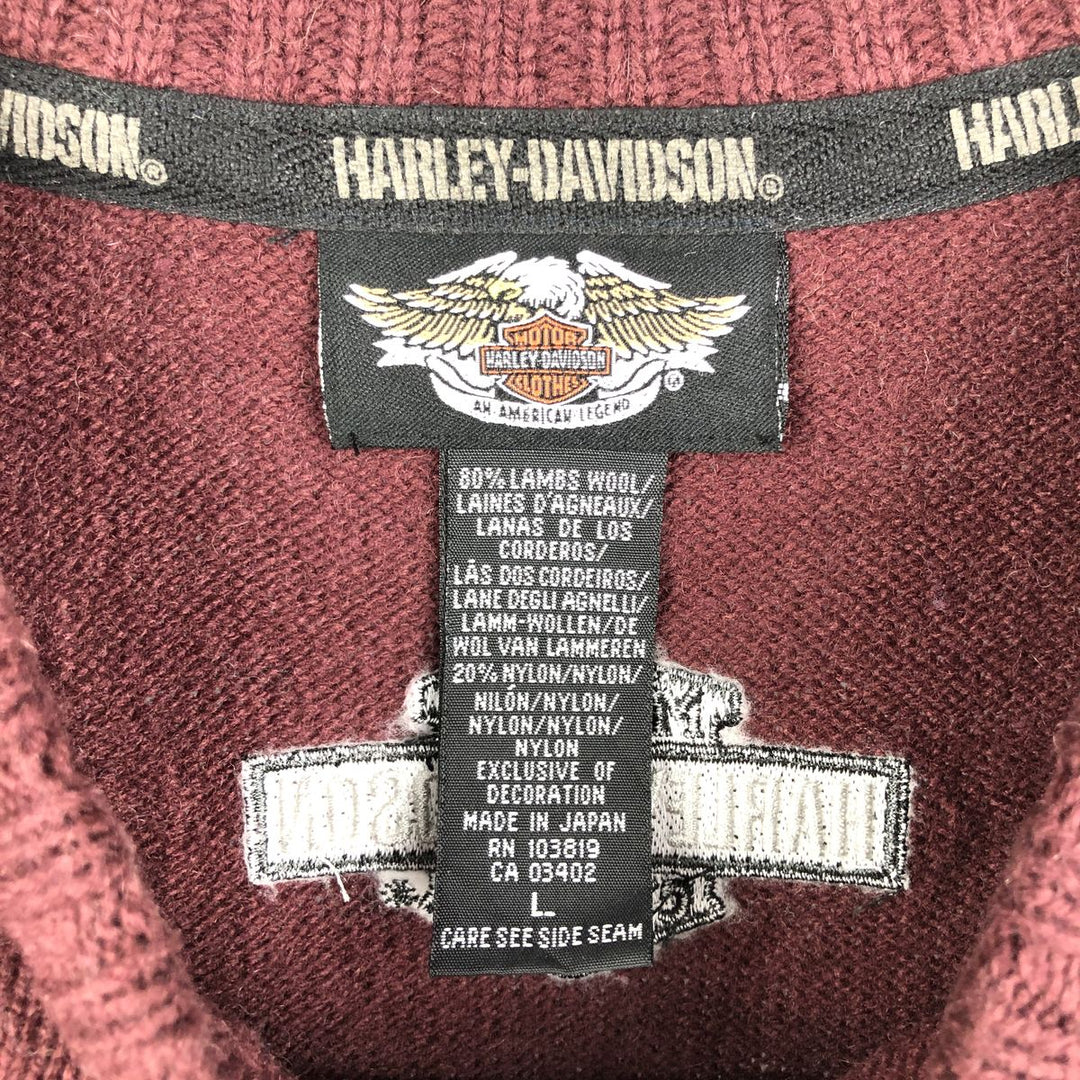 Harley-Davidson Lambswool Knit Sweater, Men's Size L Lamb wool burgundy type Vintage Second Hand