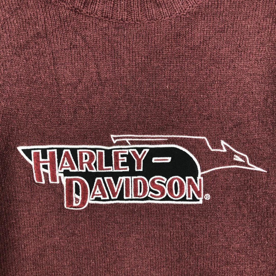 Harley-Davidson Lambswool Knit Sweater, Men's Size L Lamb wool burgundy type Vintage Second Hand