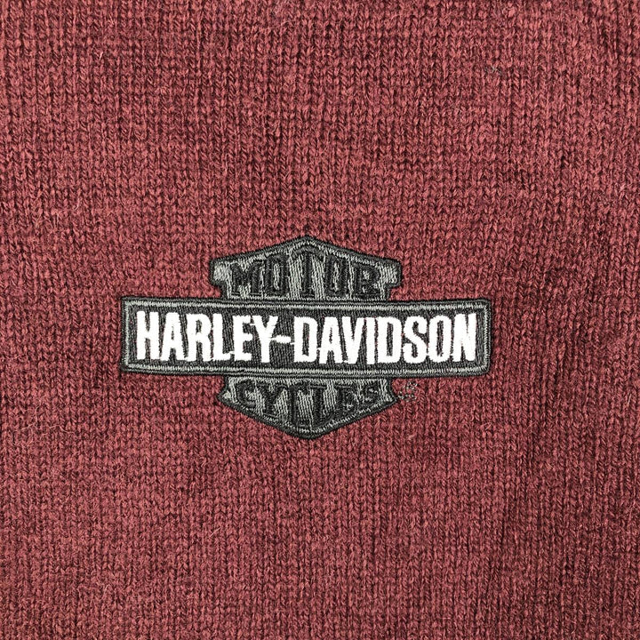 Harley-Davidson Lambswool Knit Sweater, Men's Size L Lamb wool burgundy type Vintage Second Hand