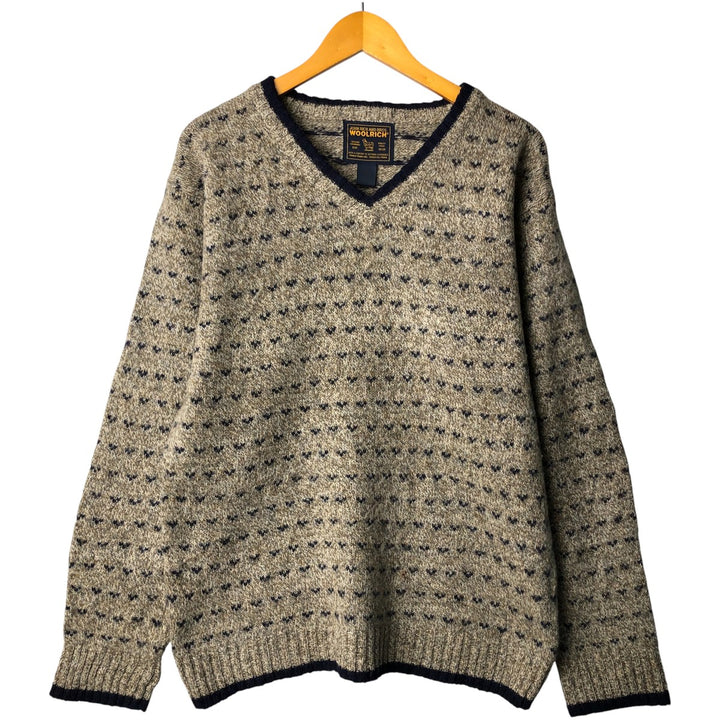 2000'S WOOLRICH Birdseye Pattern V-Neck Knit Sweater, Men's Size M wool Beige type Vintage Second Hand