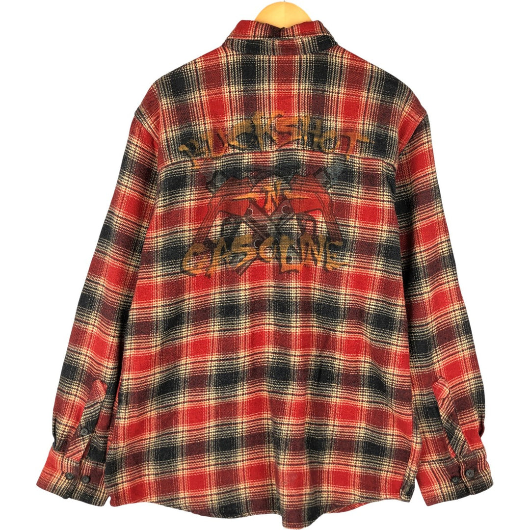 Harley-Davidson Ombre Check Hidden Button-Down Long Sleeve Flannel Check Shirt, Men's Size Medium cotton red type Vintage Second Hand