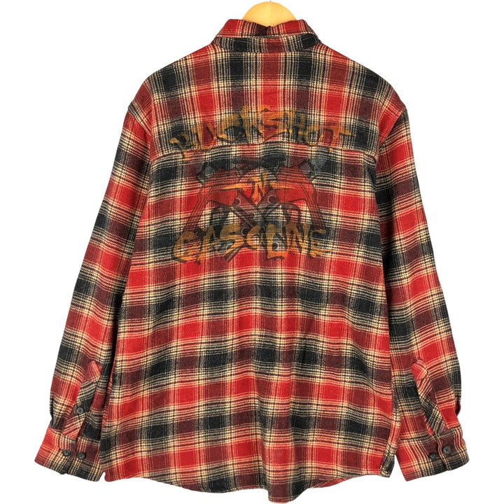 Harley-Davidson Ombre Check Hidden Button-Down Long Sleeve Flannel Check Shirt, Men's Size Medium cotton red type Vintage Second Hand