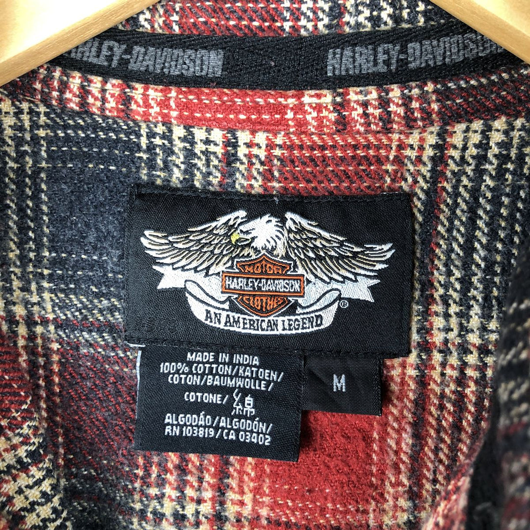 Harley-Davidson Ombre Check Hidden Button-Down Long Sleeve Flannel Check Shirt, Men's Size Medium cotton red type Vintage Second Hand