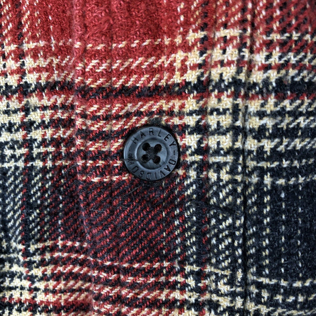 Harley-Davidson Ombre Check Hidden Button-Down Long Sleeve Flannel Check Shirt, Men's Size Medium cotton red type Vintage Second Hand