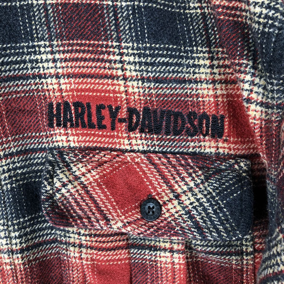 Harley-Davidson Ombre Check Hidden Button-Down Long Sleeve Flannel Check Shirt, Men's Size Medium cotton red type Vintage Second Hand