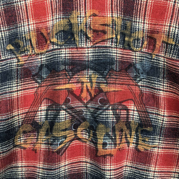 Harley-Davidson Ombre Check Hidden Button-Down Long Sleeve Flannel Check Shirt, Men's Size Medium cotton red type Vintage Second Hand