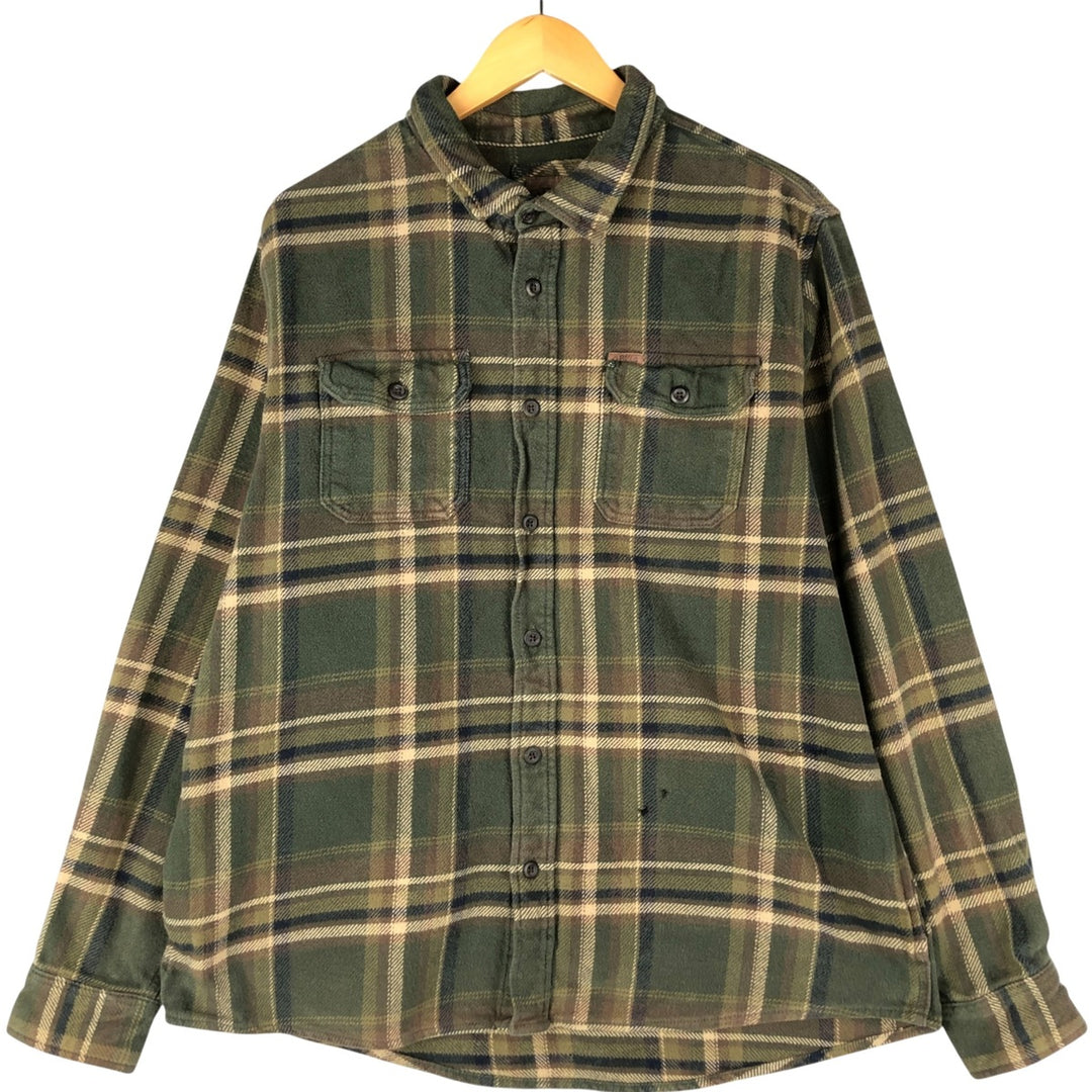 ORVIS Long Sleeve Heavy Flannel Check Shirt, Men's XL cotton Khaki type sage green Vintage Second Hand