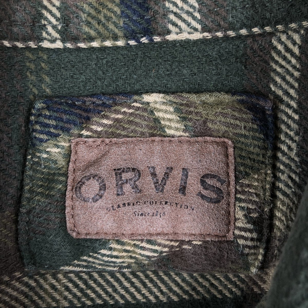 ORVIS Long Sleeve Heavy Flannel Check Shirt, Men's XL cotton Khaki type sage green Vintage Second Hand
