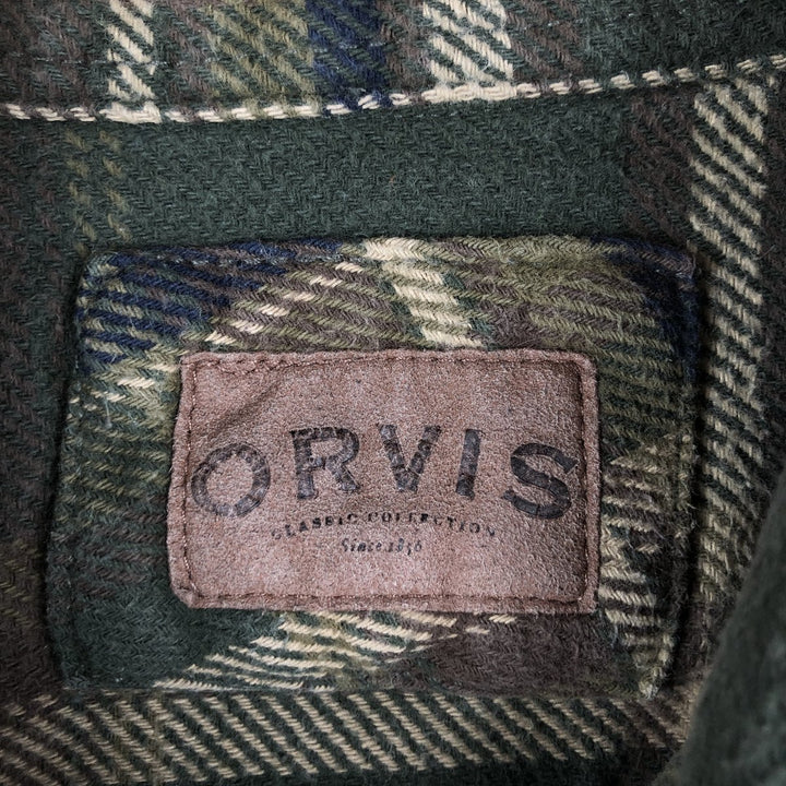 ORVIS Long Sleeve Heavy Flannel Check Shirt, Men's XL cotton Khaki type sage green Vintage Second Hand
