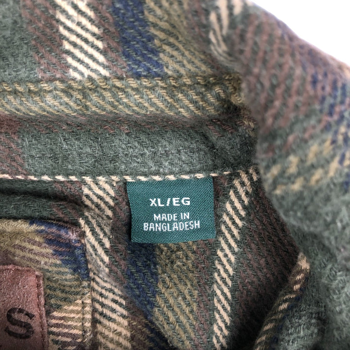 ORVIS Long Sleeve Heavy Flannel Check Shirt, Men's XL cotton Khaki type sage green Vintage Second Hand