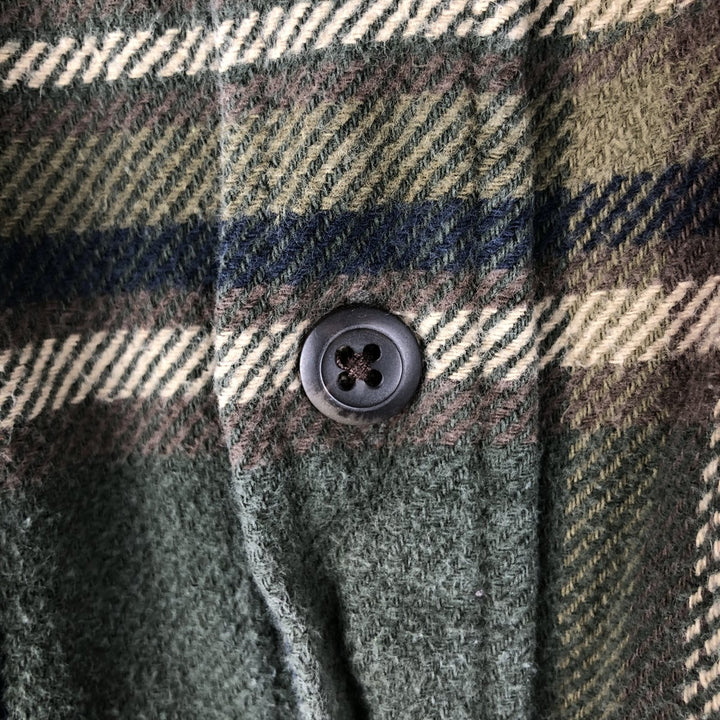 ORVIS Long Sleeve Heavy Flannel Check Shirt, Men's XL cotton Khaki type sage green Vintage Second Hand