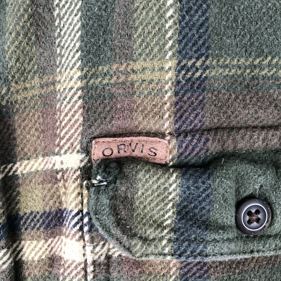 ORVIS Long Sleeve Heavy Flannel Check Shirt, Men's XL cotton Khaki type sage green Vintage Second Hand