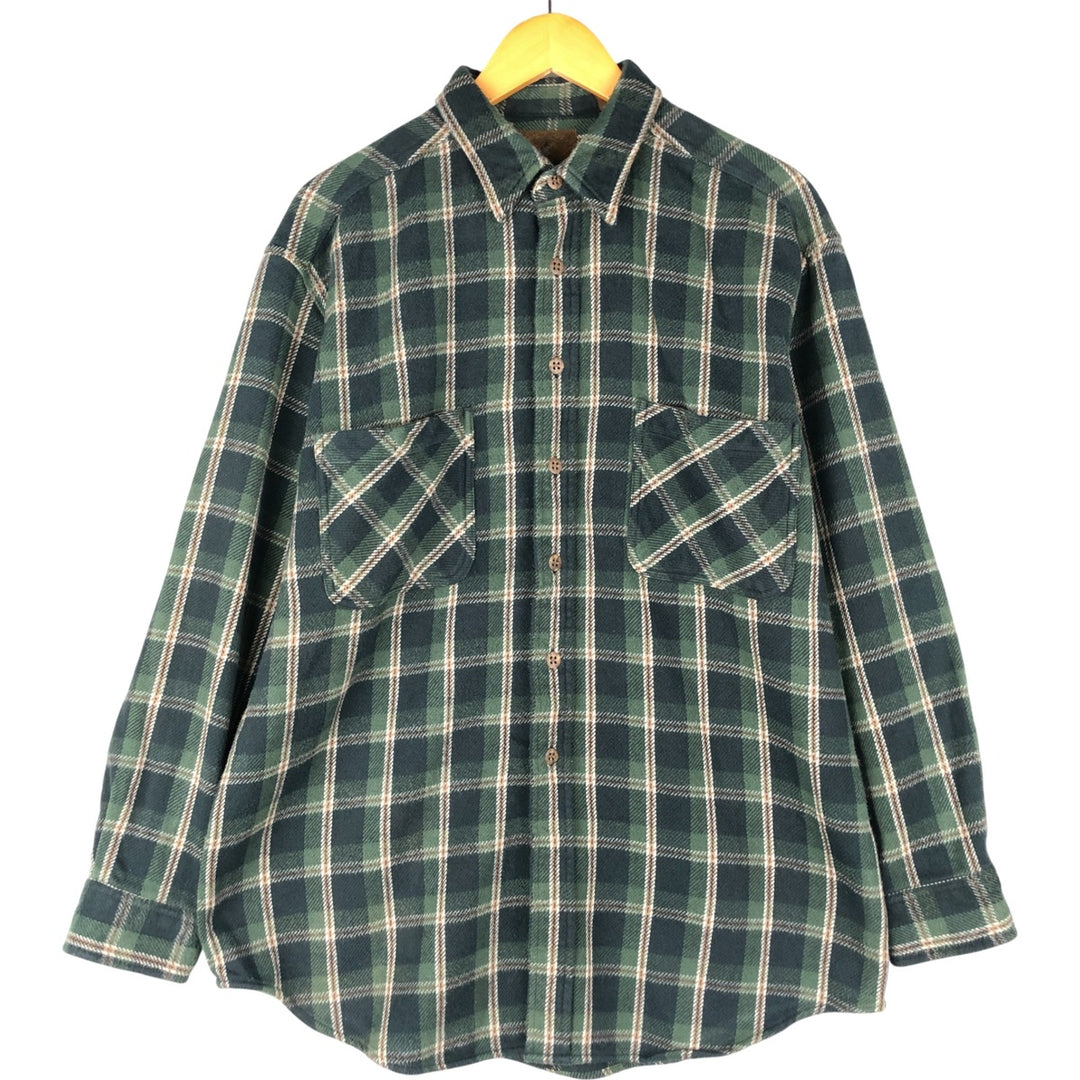 Vintage 1990'S St. John's Bay long-sleeved heavy flannel check shirt, size L, men's cotton Green type dark green Vintage Second Hand