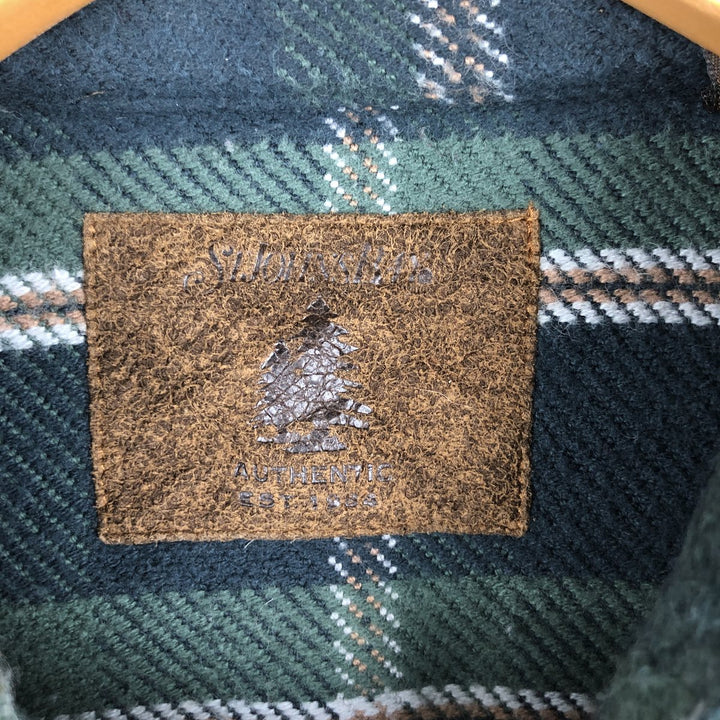 Vintage 1990'S St. John's Bay long-sleeved heavy flannel check shirt, size L, men's cotton Green type dark green Vintage Second Hand
