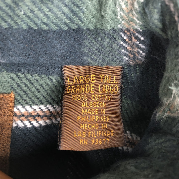 Vintage 1990'S St. John's Bay long-sleeved heavy flannel check shirt, size L, men's cotton Green type dark green Vintage Second Hand