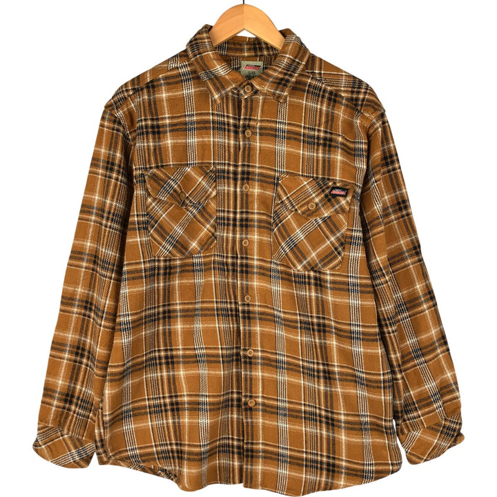 Dickies Long Sleeve Flannel Check Shirt, Men's Size L cotton ocher yellow type Vintage Second Hand