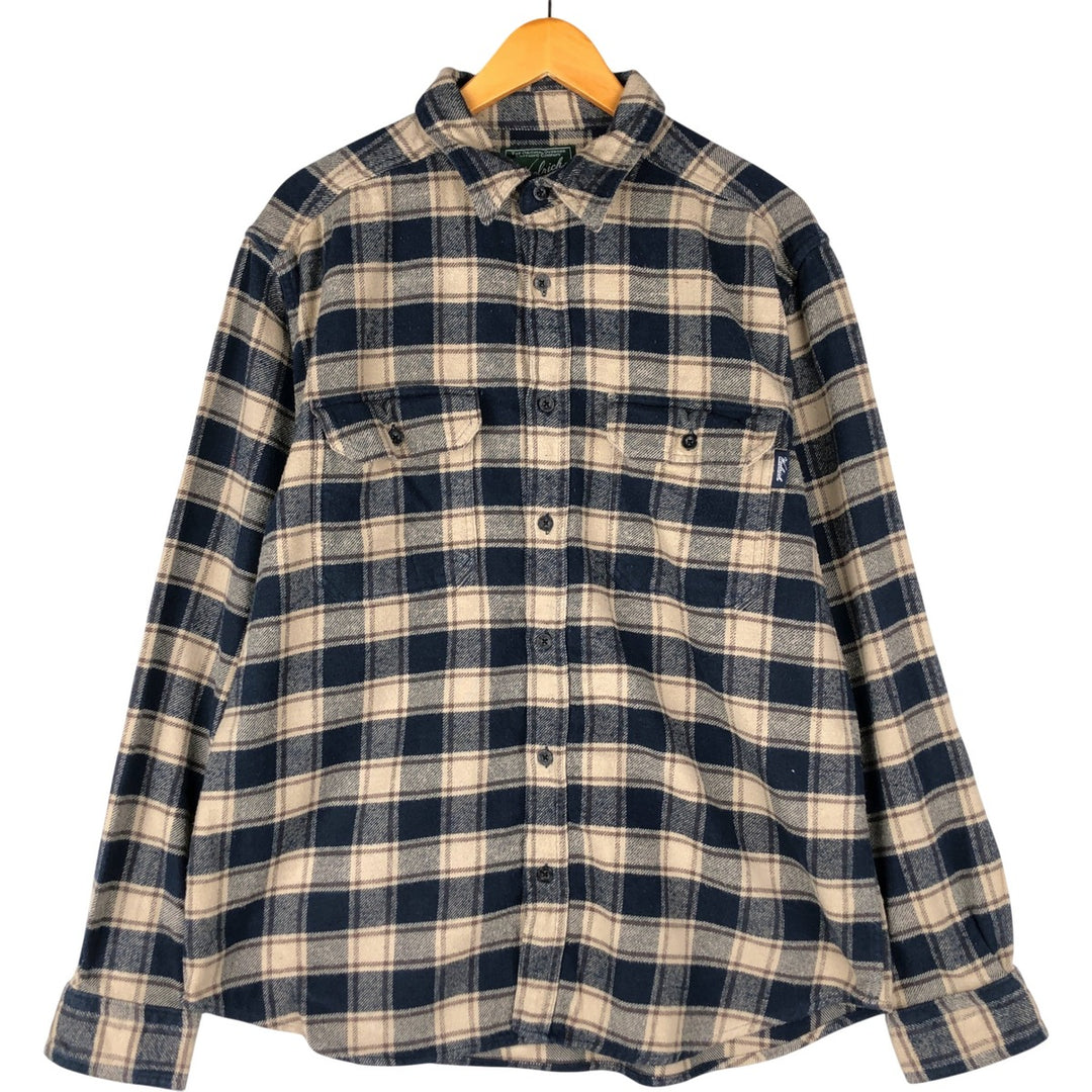 2000'S WOOLRICH Long Sleeve Flannel Check Shirt, Men's Size L cotton Beige type Vintage Second Hand