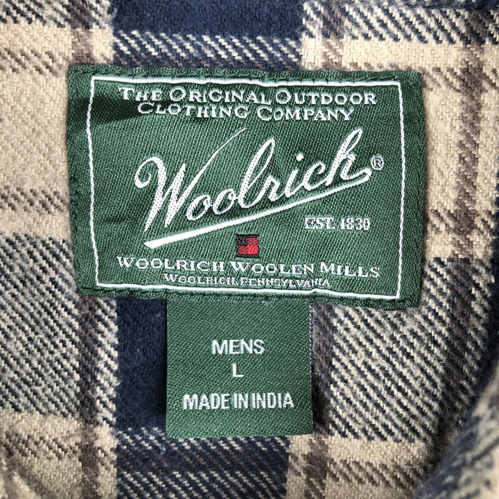 2000'S WOOLRICH Long Sleeve Flannel Check Shirt, Men's Size L cotton Beige type Vintage Second Hand
