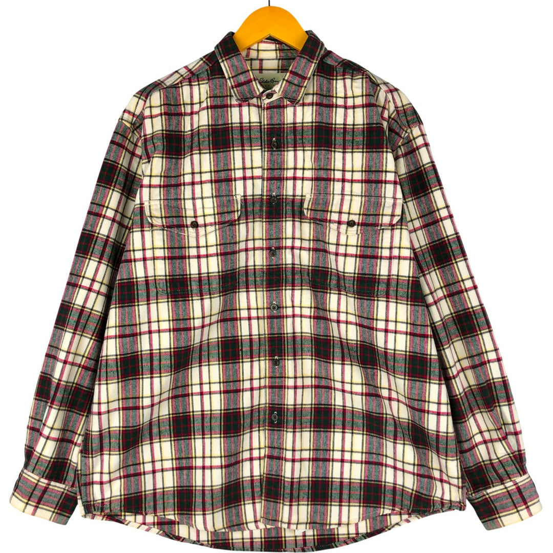 2000'S Eddie Bauer long-sleeved flannel check shirt, men's size L cotton white type Vintage Second Hand