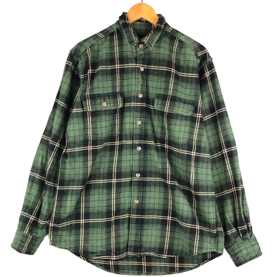 FIELD AND STREAM Long Sleeve Flannel Check Shirt, Men's Size L cotton Green type dark green Vintage Second Hand