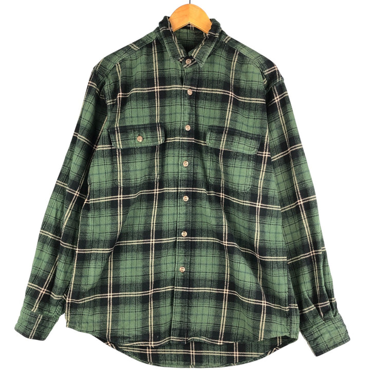 FIELD AND STREAM Long Sleeve Flannel Check Shirt, Men's Size L cotton Green type dark green Vintage Second Hand