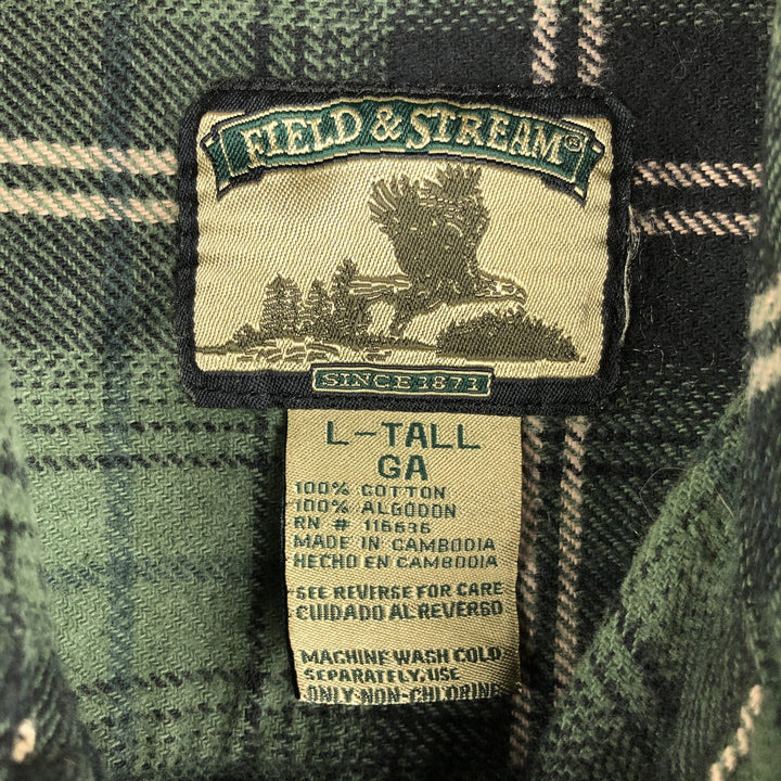FIELD AND STREAM Long Sleeve Flannel Check Shirt, Men's Size L cotton Green type dark green Vintage Second Hand