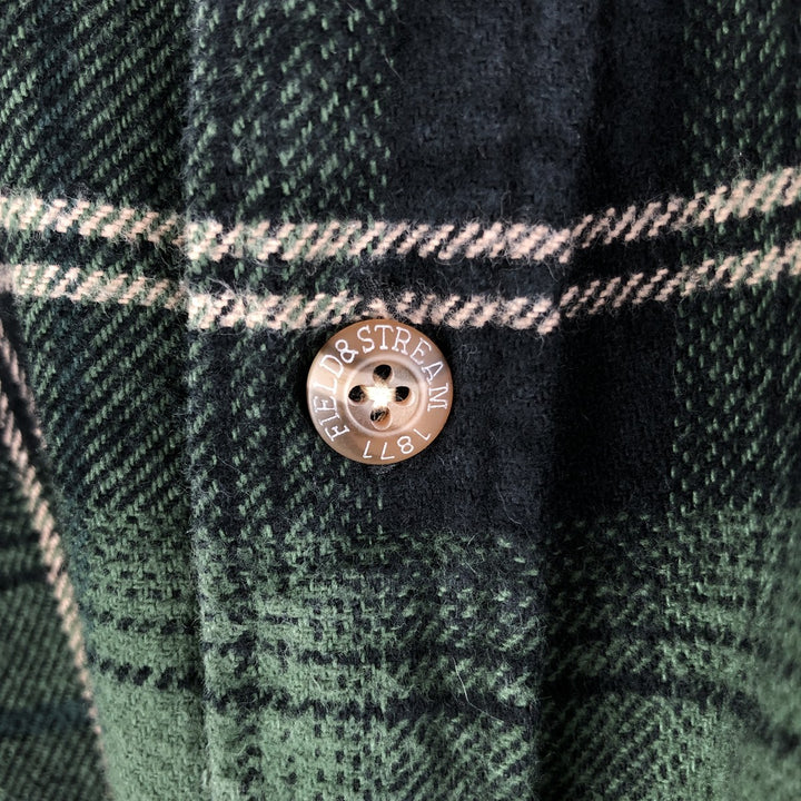 FIELD AND STREAM Long Sleeve Flannel Check Shirt, Men's Size L cotton Green type dark green Vintage Second Hand