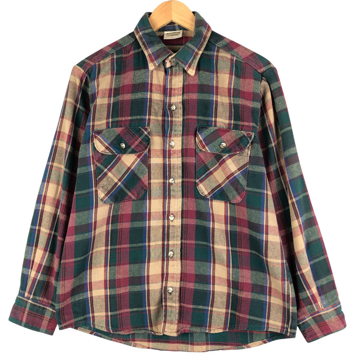 90'S Five Brother Long Sleeve Flannel Check Shirt Men's M Size Vintage unclear green type Vintage Second Hand