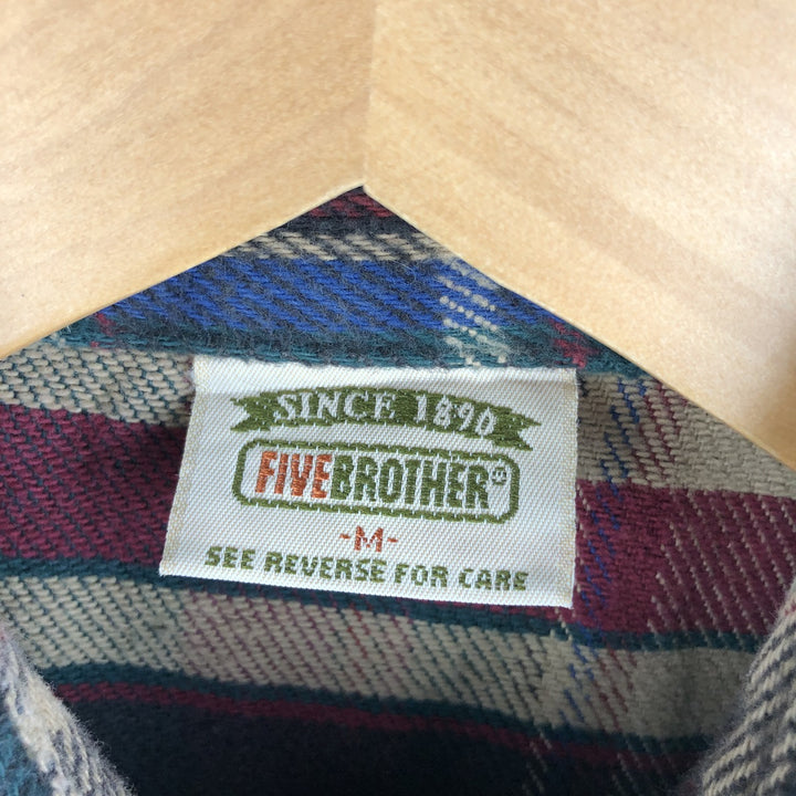 90'S Five Brother Long Sleeve Flannel Check Shirt Men's M Size Vintage unclear green type Vintage Second Hand
