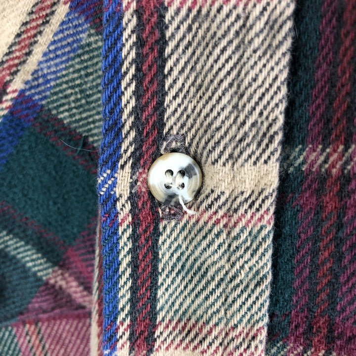 90'S Five Brother Long Sleeve Flannel Check Shirt Men's M Size Vintage unclear green type Vintage Second Hand