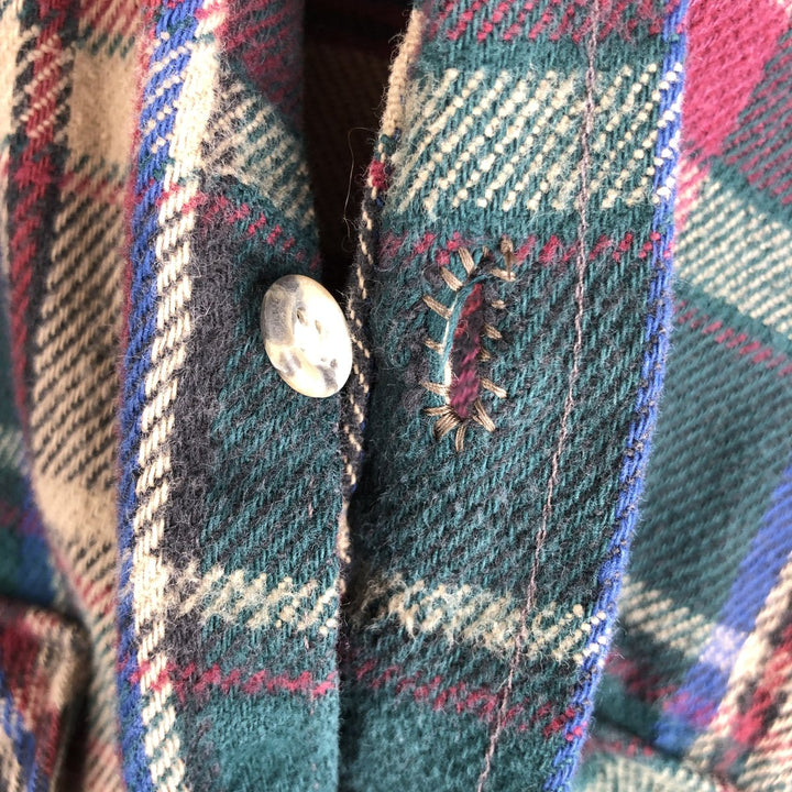 90'S Five Brother Long Sleeve Flannel Check Shirt Men's M Size Vintage unclear green type Vintage Second Hand