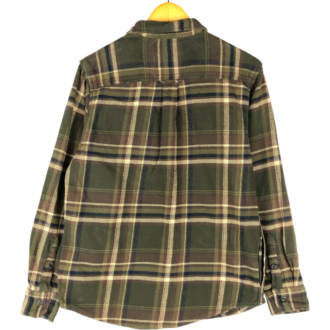 Orvis long-sleeved flannel check shirt, men's size S cotton Khaki type sage green Vintage Second Hand