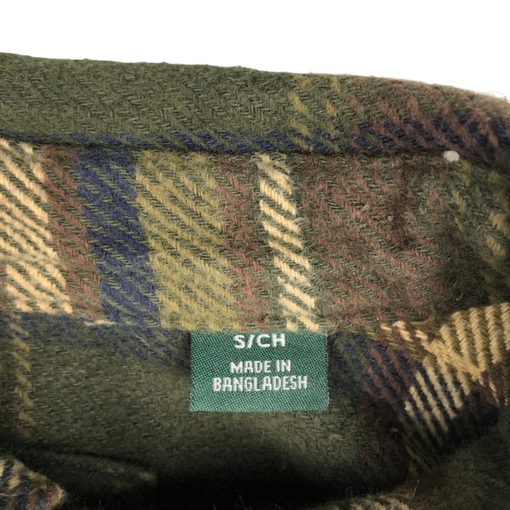 Orvis long-sleeved flannel check shirt, men's size S cotton Khaki type sage green Vintage Second Hand