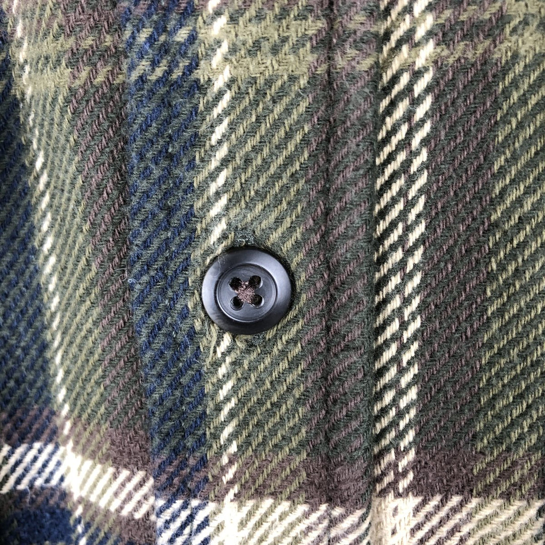 Orvis long-sleeved flannel check shirt, men's size S cotton Khaki type sage green Vintage Second Hand
