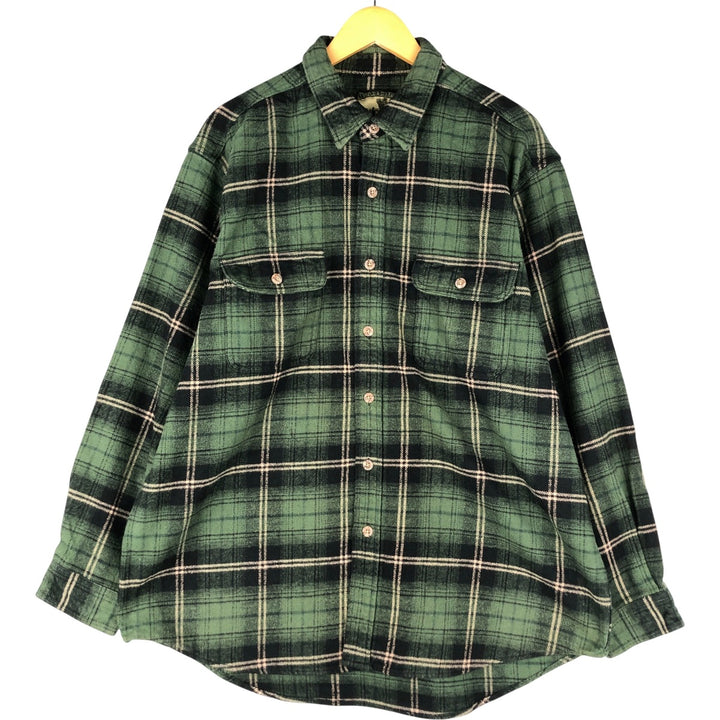 FIELD and STREAM ombre check long sleeve flannel check shirt, men's XL size cotton green type Vintage Second Hand