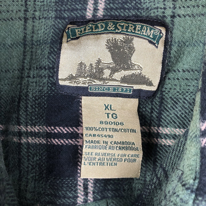FIELD and STREAM ombre check long sleeve flannel check shirt, men's XL size cotton green type Vintage Second Hand