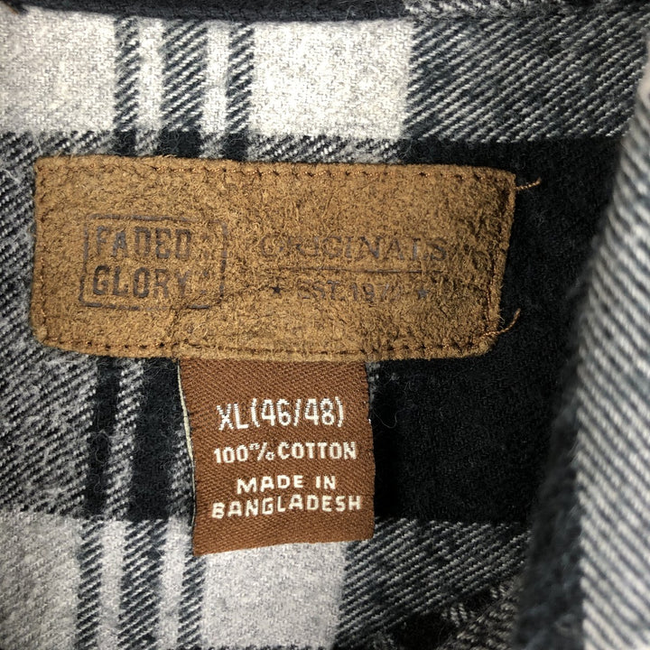 Faded Glory Men's Long Sleeve Button-Down Flannel Check Shirt, Size XL cotton gray type Vintage Second Hand