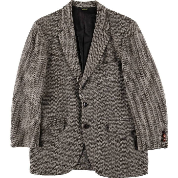 Vintage Harris Tweed herringbone wool tailored jacket from the 1980'S to 1990s, made in the USA, size M. wool gray type Vintage Second Hand