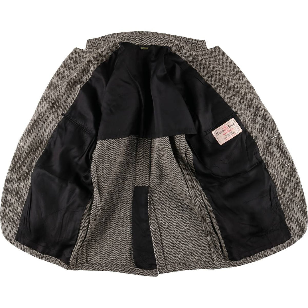 Vintage Harris Tweed herringbone wool tailored jacket from the 1980'S to 1990s, made in the USA, size M. wool gray type Vintage Second Hand